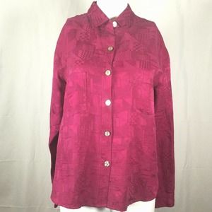 Chicos Design Shirt Womens 0 Small Pink Silk Linen Button Front Tunic Collar VTG